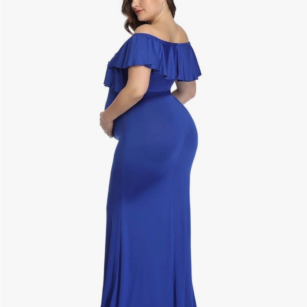 Royal Blue Off-Shoulder Maternity Dress - Picture 3 of 3